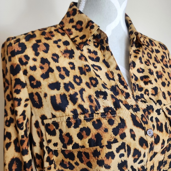 SUNG Alfred Sung Leopard Print Blouse Top Button Down Shirt Animal Print Small - Picture 10 of 14